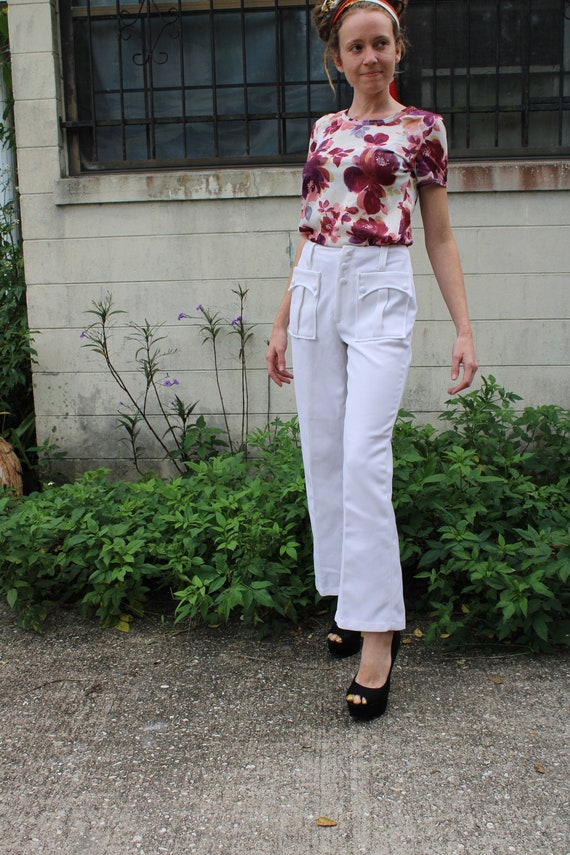 S/ Vintage Disco Pants,White Sailor Pants,Wide Le… - image 1