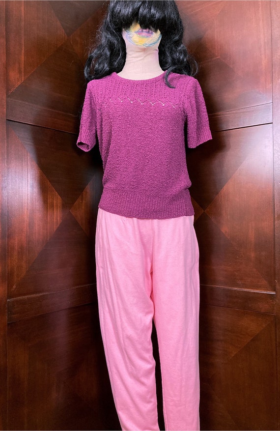 Vintage Pastel Purple Loose Knit Short Sleeve Sweater Top
