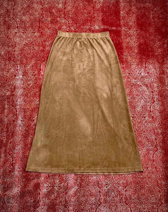 S/ Vintage Brown Maxi Skirt with Suede Feel, Long… - image 7