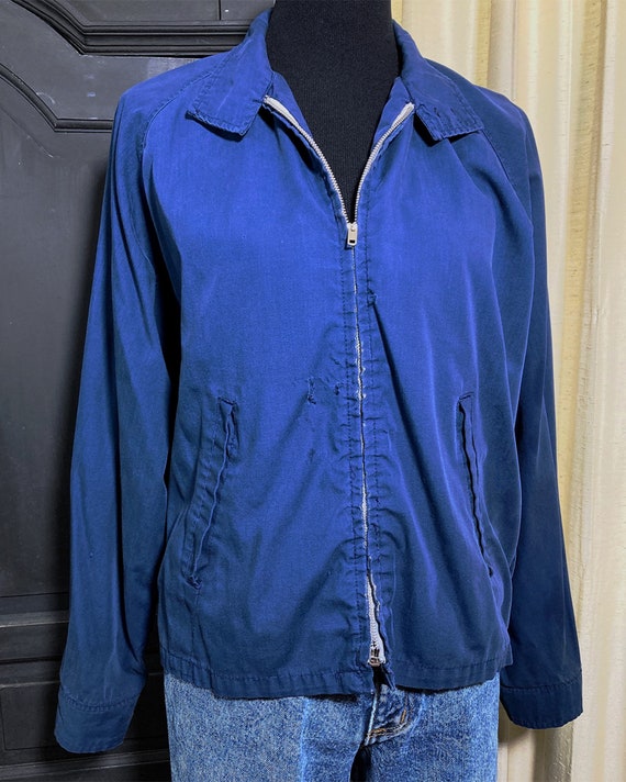 M-L/ Vintage Work Jacket, 70’s Navy Blue Distress… - image 2