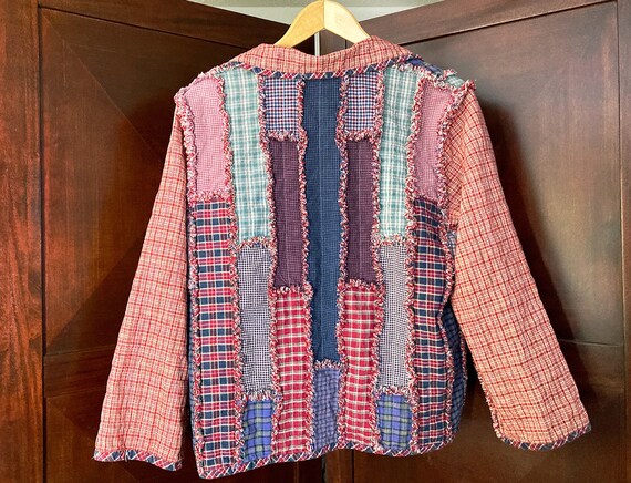 Vintage Patchwork Jacket, Reversible Red Plaid Qu… - image 9