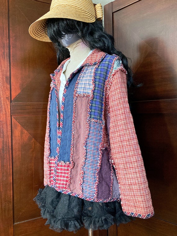 Vintage Patchwork Jacket, Reversible Red Plaid Qu… - image 3