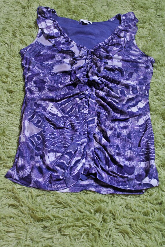 M/ Vintage Sheer Lined Tank Top, Purple Abstract … - image 7