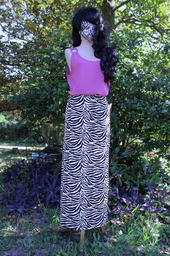 L/ Vintage Zebra Print Skirt, Black and White Spa… - image 1