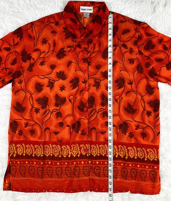 2X/ Vintage Orange Fall Leaves Shirt, Hawaiian St… - image 10