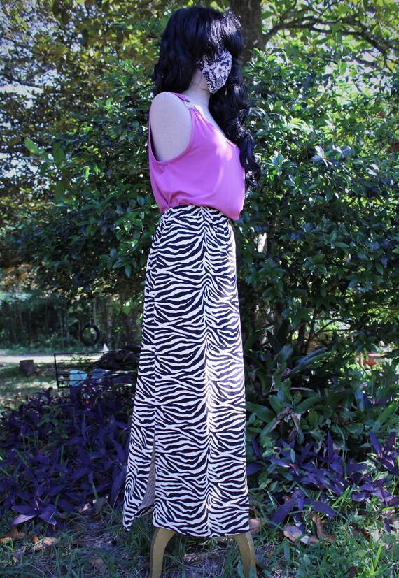 L/ Vintage Zebra Print Skirt, Black and White Spa… - image 2