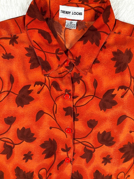 2X/ Vintage Orange Fall Leaves Shirt, Hawaiian St… - image 8