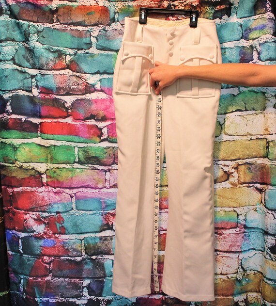 S/ Vintage Disco Pants,White Sailor Pants,Wide Le… - image 6