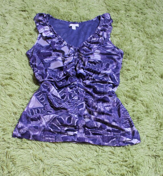 M/ Vintage Sheer Lined Tank Top, Purple Abstract … - image 2