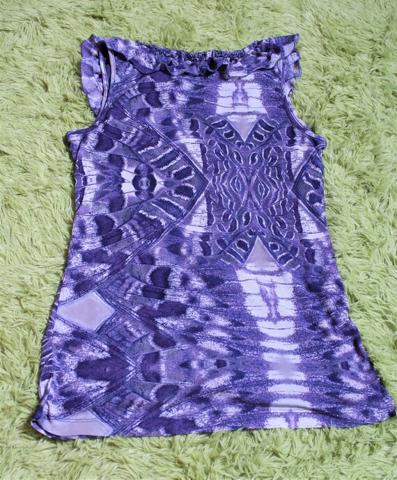 M/ Vintage Sheer Lined Tank Top, Purple Abstract … - image 3