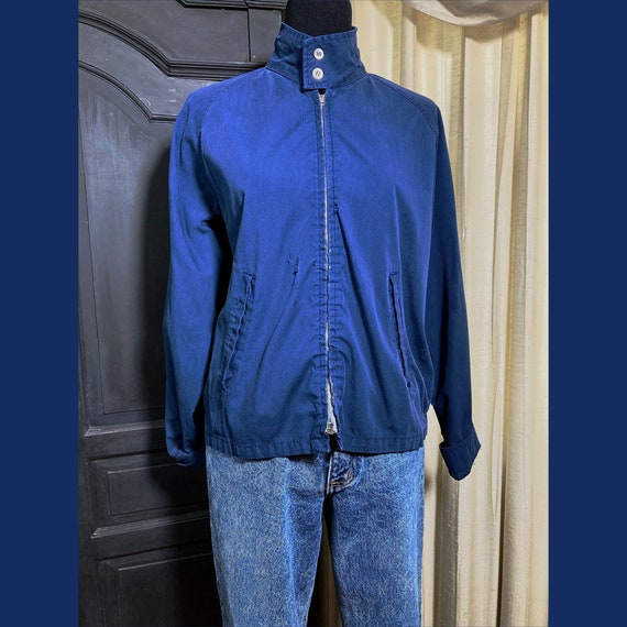 M-L/ Vintage Work Jacket, 70’s Navy Blue Distress… - image 1