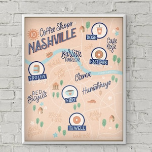 Coffee Shops in Nashville illustriert und mit Briefen | Digitaler Download