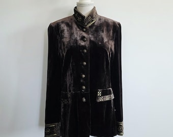 00s 2000s vintage brown velour velvet whimsigoth embroidered blazer 70s inspired
