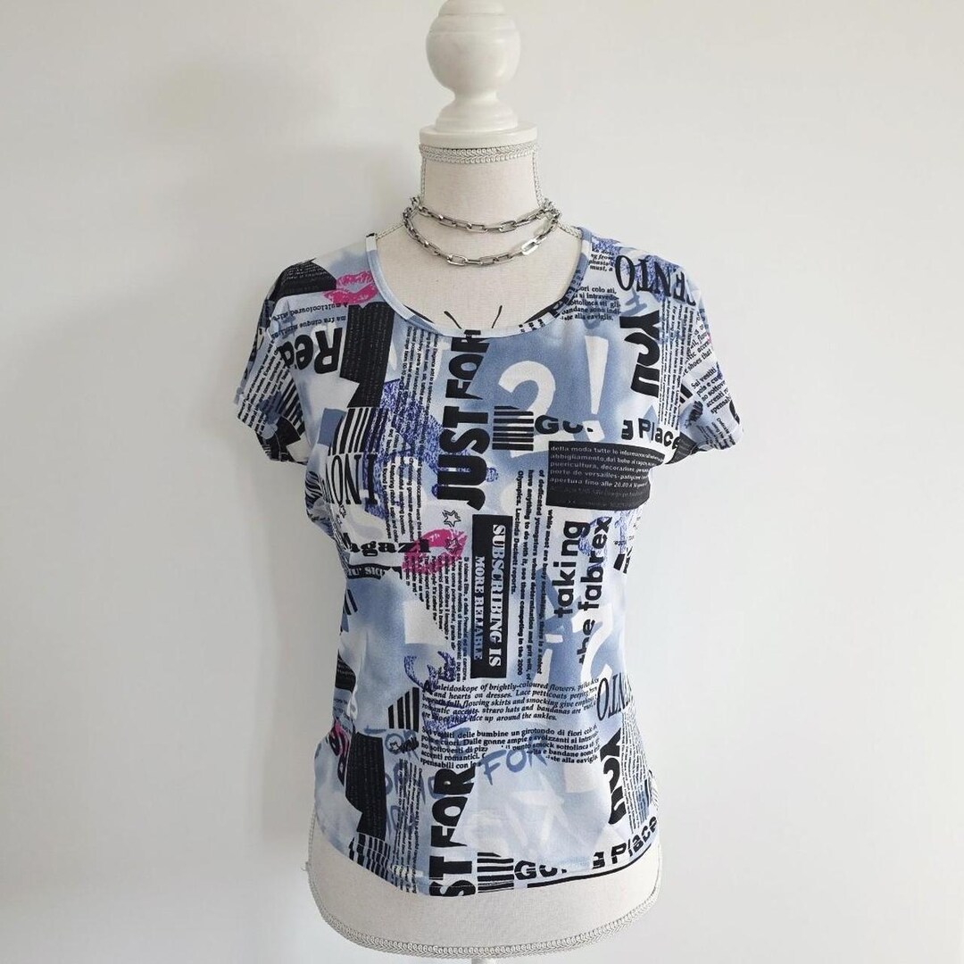 Y2k 2000s 00s Graphic Lettering Newspaper Print Short Sleeve Top Tee - Etsy