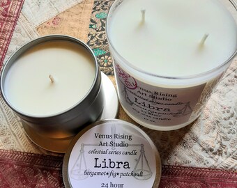 Libra Zodiac Candle: Fig & Patchouli Scented Vegan Soy Candle