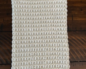 Hand Woven waffle weave wash mitt wash cloth with hanging loop. Tan & White 100% cotton