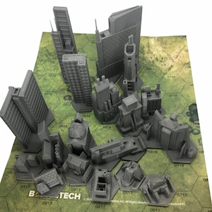 Classic CityTech Set (Full Set - 18x Buldings) - Mapscale Buildings compatible with BT/American Mecha and other tabletop games