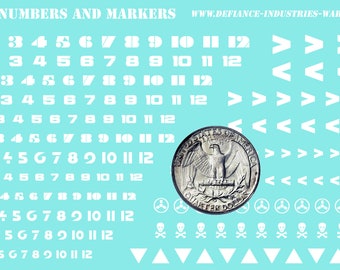 Generic Markers - White Numbers & Markers | American Mecha | Premium Decals | Compatible with BT and other 6mm Wargames