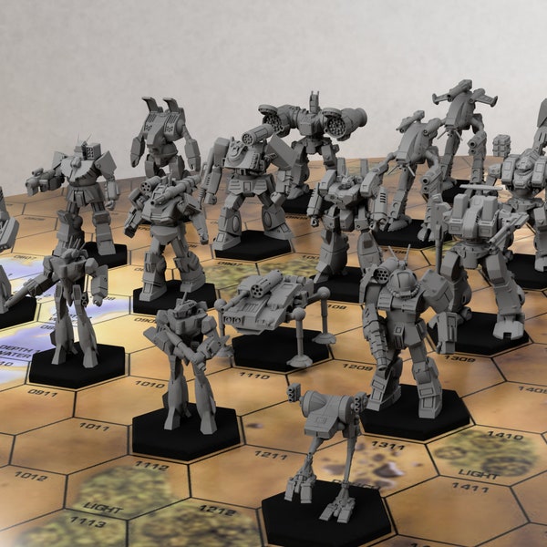 Unseens Pack (17x Classic Miniatures + Hex Bases) | Compatible with BT/American Mecha and other tabletop games