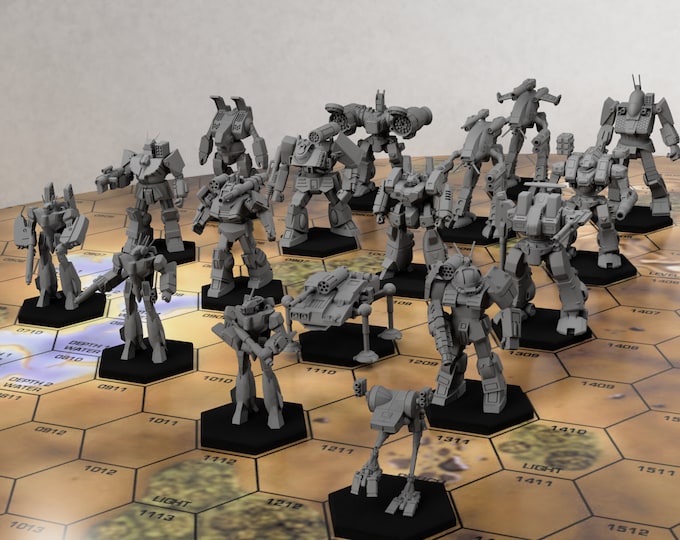 Unseens Pack (17x Classic Miniatures + Hex Bases) | Compatible with BT/American Mecha and other tabletop games