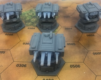 4x Modular Heavy Turrets (Full Set) - Mapscale Buildings compatible with BT/American Mecha and other tabletop games