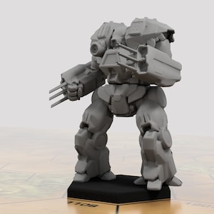 May include: A grey, articulated robot with a large, boxy body and a pair of articulated arms. The robot has a large, round head with a single eye and a pair of antennae. The robot is standing on a black base.