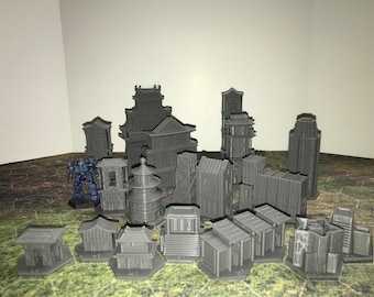 Luthien CityTech Set (Full Set - 18x Buldings) - Mapscale Buildings compatible with BT/American Mecha and other tabletop games