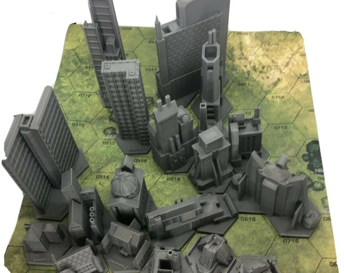 Classic CityTech Set (Individual Buildings)  - Mapscale Buildings compatible with BT/American Mecha and other tabletop games