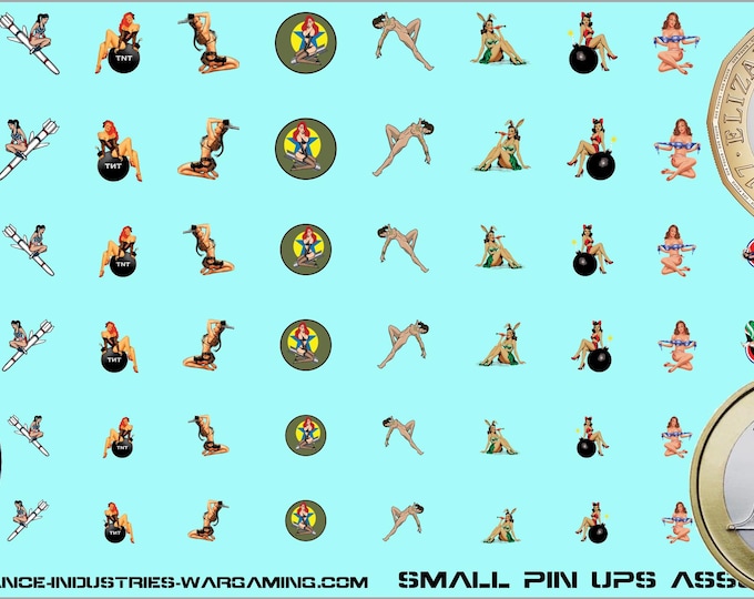 Generic Markers - Nose Art - Small Pin Ups Assortment | American Mecha | Premium Decals |Compatible with BT and other 6mm Wargames