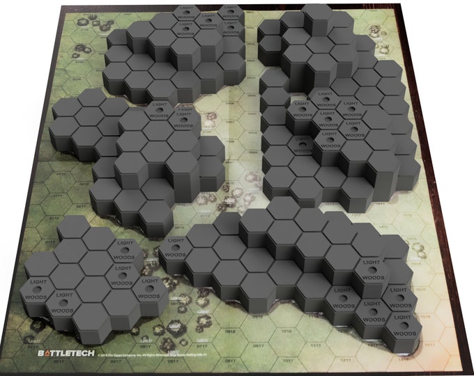 Hills for Grassland Rolling Hills #1 Mapsheet - 3D Printed Terrain & Hills compatible with BT/American Mecha and other tabletop games