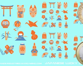 Generic Markers - Japanese/Chinese Lucky Charms | American Mecha | Premium Decals | Compatible with BT and other 6mm Wargames