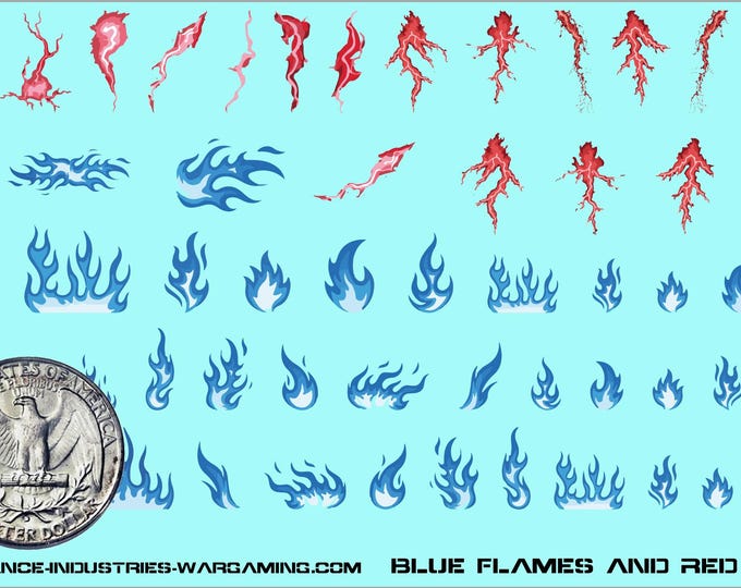 Generic Markers - Nose Art - Blue Flames and Red Bolts | American Mecha | Premium Decals |Compatible with BT and other 6mm Wargames