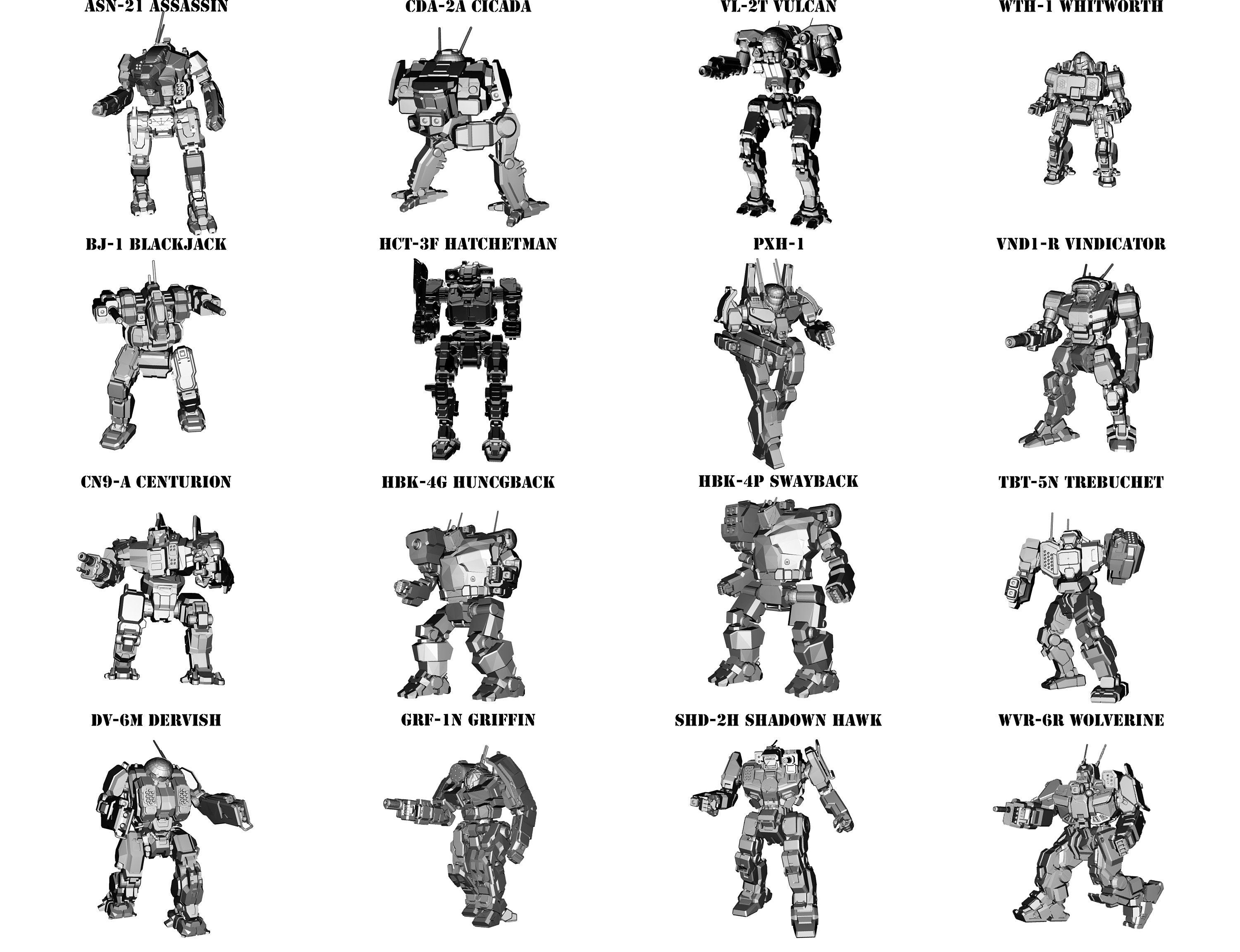 mechwarrior mechs list