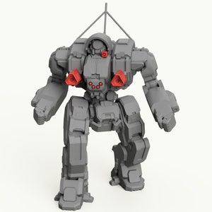 Puede incluir: Un robot articulado gris con detalles rojos. El robot tiene una cabeza grande con un solo ojo rojo y una pequeña antena. El robot está de pie sobre un fondo blanco.