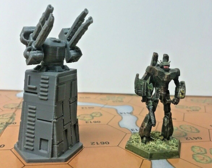 AA Tower and Quad Guns - Mapscale Buildings compatible with BT/American Mecha and other tabletop games