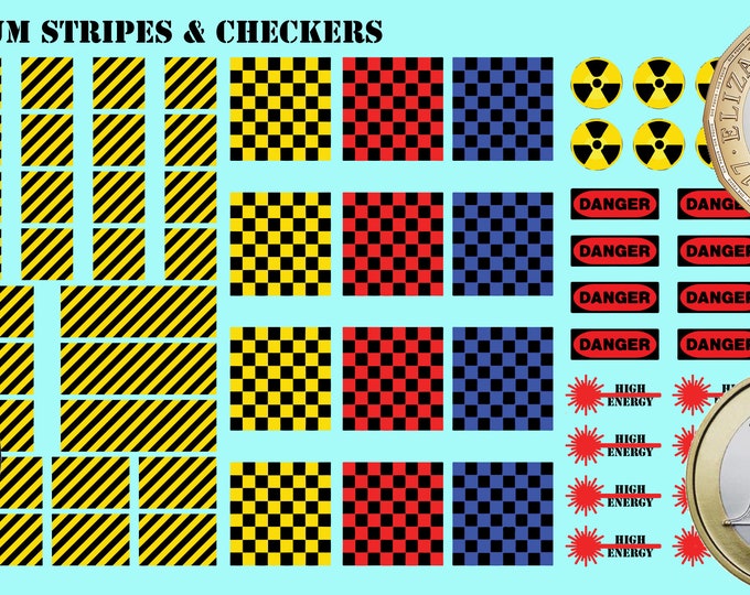 Stripes & Checkers- 80x Premium Waterslide Decals compatible with BT/MW/MWO/American Mecha