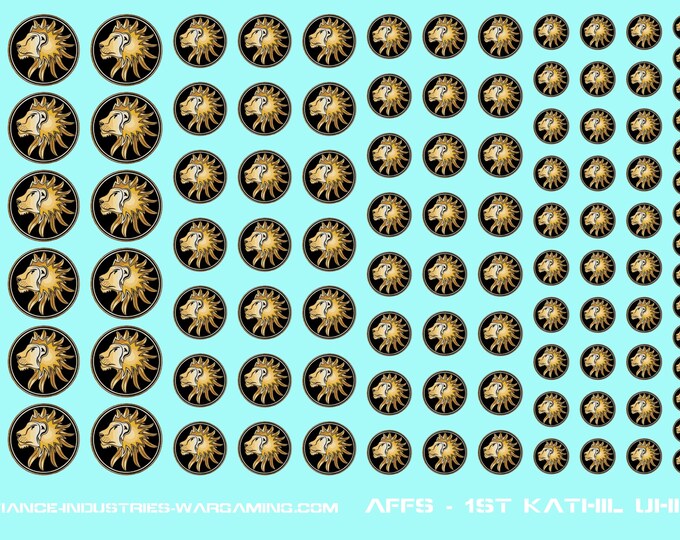 Federated Suns - 1st Kathil Ulhans (Classic) - 126x Premium Waterslide Decals for Battletech with white background