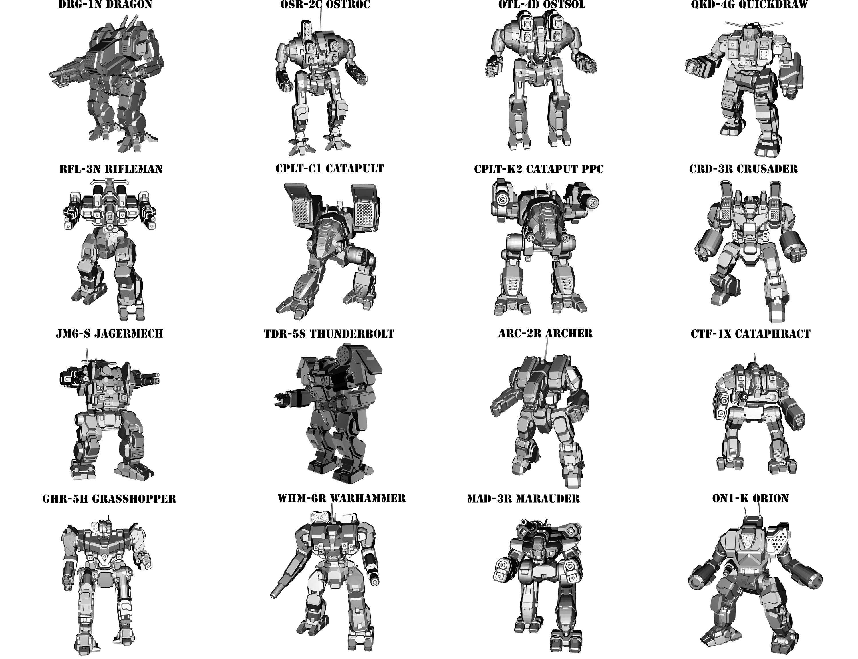 Battletech Miniatures TRO 3025 Inner Sphere Mechs MWO Style 3D