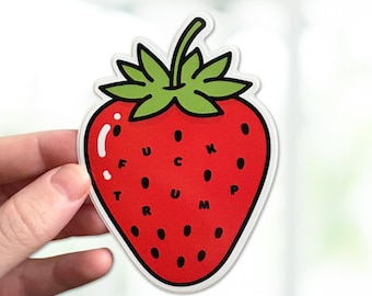 Bold Strawberry Protest Vinyl Glossy Sticker – 3" & 4" | Subtle Anti-Trump Hidden Message | Charming Political Statement Decal