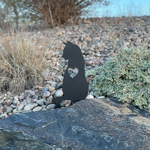 Arte de metal personalizado para jardín con forma de gato: decoración de corazón hecha a mano, regalo para mamá gata