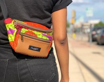 Multi Blue 2 Way Print Fashion Crossbody Waist Belly Bag Festival Fanny Pack 90s Vintage