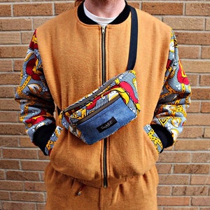 Bomber jacket with African print contrast fabric