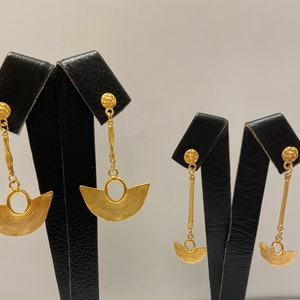 precolumbian jewelry. ring nose earrings, long stick pre colombinos , pre colombian 24kt gold plated