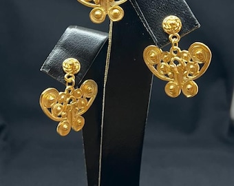 Precolumbiaanse sieraden. oorbellen, grote tairona mariposa, pre colombinos 24kt verguld.