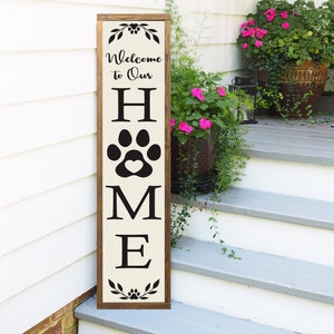 Welcome Sign, Front Porch Decor, Paw Print Welcome Sign, Outdoor Welcome Sign, Vertical Welcome Sign, Wood Welcome Sign, Farmhouse Sign image 4