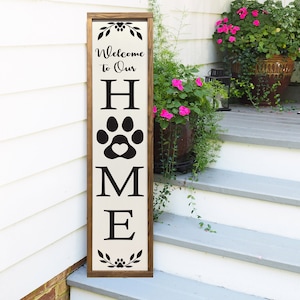 Welcome Sign, Front Porch Decor, Paw Print Welcome Sign, Outdoor Welcome Sign, Vertical Welcome Sign, Wood Welcome Sign, Farmhouse Sign