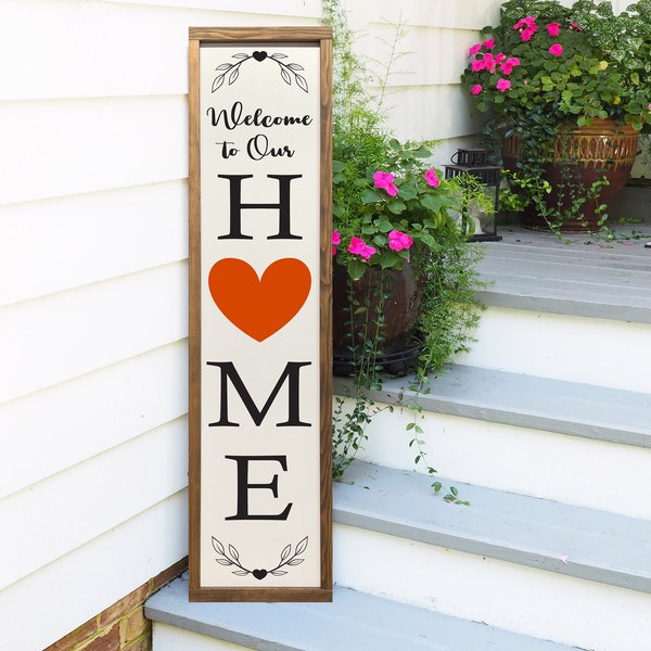 Porch Sign, Heart Welcome Sign, Front Door Sign, Vertical Welcome Sign, Outdoor Decor, Rustic Welcome Sign, Framed Sign, Farmhouse Decor