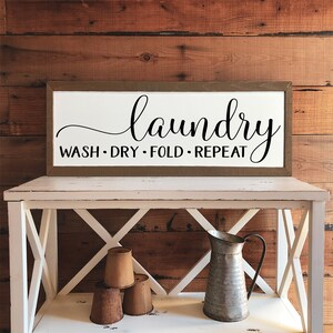 Laundry Room Sign, Laundry Room Wash Dry Fold Repeat, Laundry Room Decor, Wood Sign