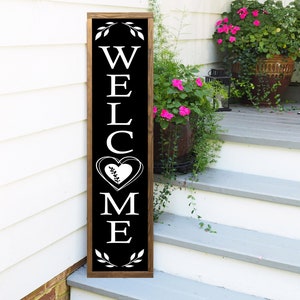 Porch Sign, Heart Welcome Sign, Front Door Sign, Vertical Welcome Sign, Outdoor Decor, Rustic Welcome Sign, Framed Sign, Farmhouse Decor