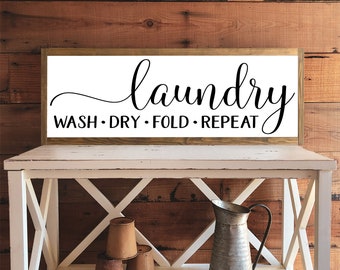 Laundry Room Sign, Laundry Room Wash Dry Fold Repeat, Laundry Room Decor, Wood Sign